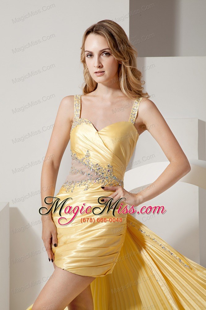 wholesale sexy detachable yellow straps high-low prom dress with beading