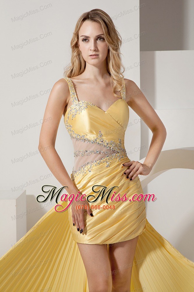 wholesale sexy detachable yellow straps high-low prom dress with beading