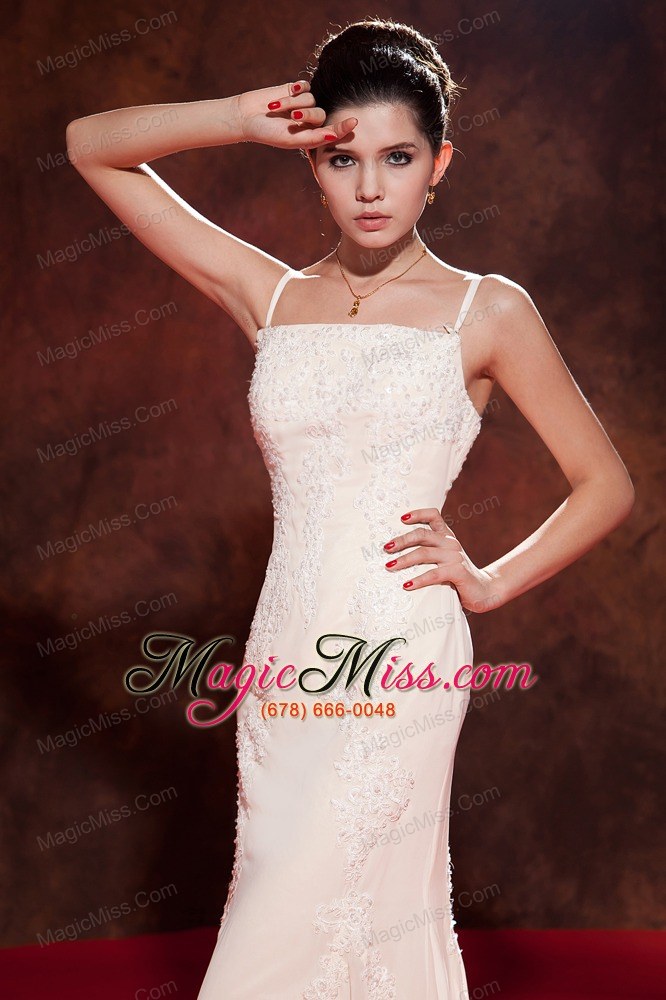 wholesale elegant white mermaid spaghetti straps celebrity dress brush train chiffon embroidery