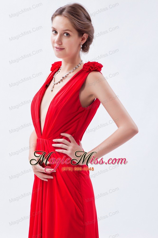 wholesale red empire v-neck floor-length chiffon beading prom dress