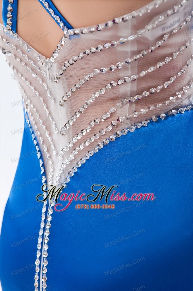 wholesale royal blue column / shearth straps prom dress taffeta beading brush train