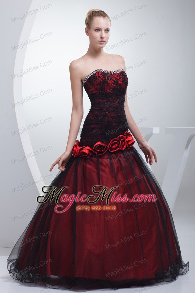 wholesale wine red sweetheart hand made flowers beading prom dress
