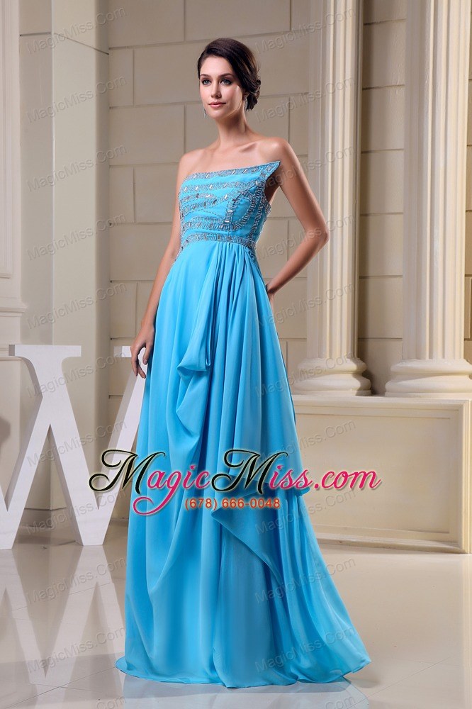 wholesale baby blue empire beading strapless chiffon prom dress