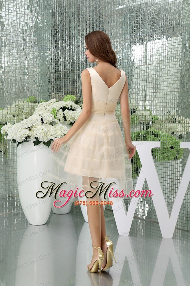 wholesale a-line v-neck short champagne tulle prom dress