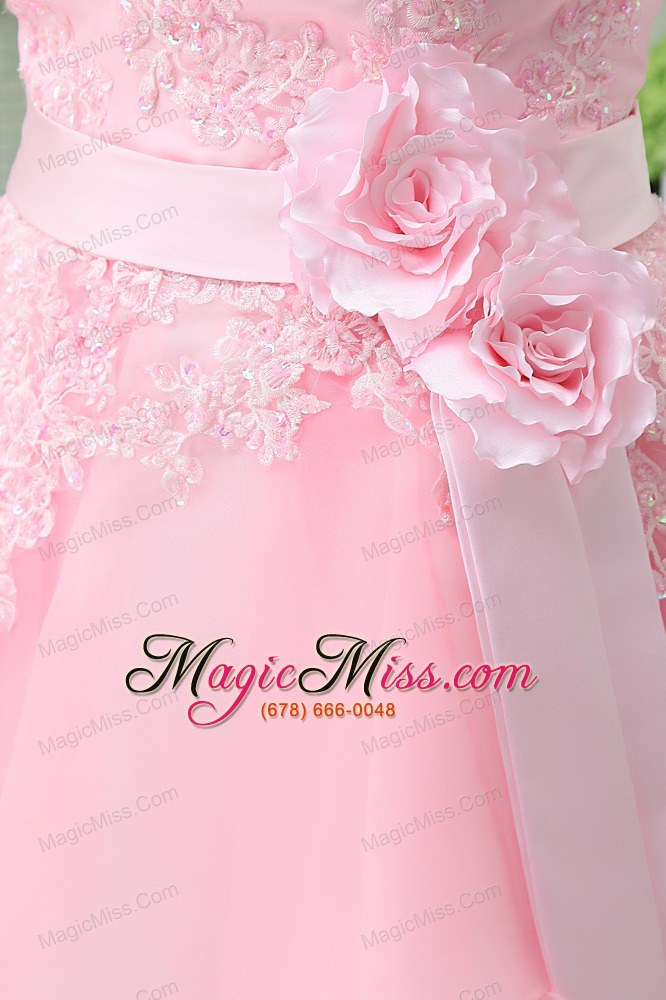 wholesale a-line baby pink strapless ruffles lace sash prom dress