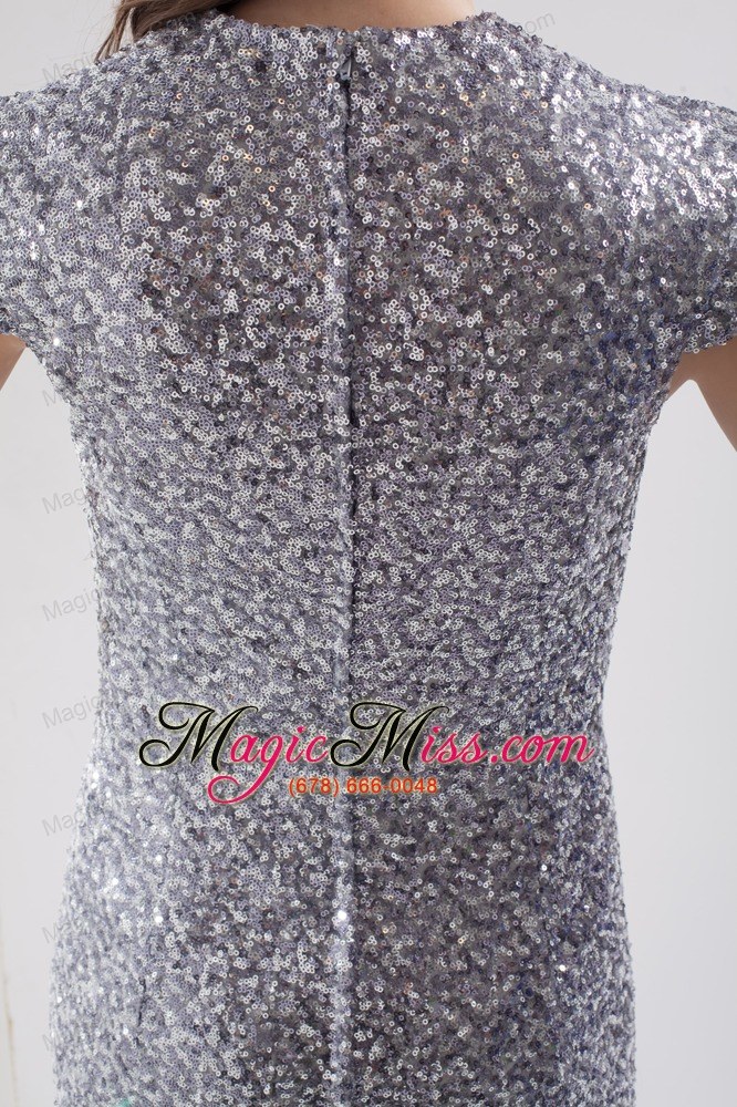 wholesale mermaid cap sleeves scoop gray sequin prom dress