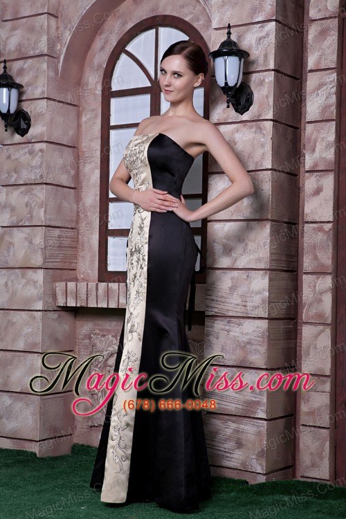 wholesale black and champagne mermaid strapless floor-length embroidery taffeta prom dress