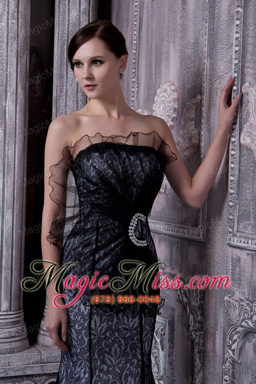 wholesale black mermaid strapless floor-length organza beading prom dress