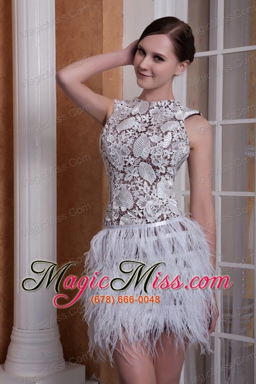 wholesale 2013 new style white column scoop feather and elastic woven satin cocktail dress mini-length