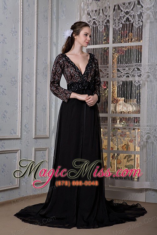 wholesale sexy black mother of the bride dress a-line v-neck chiffon beading court train