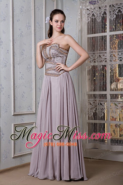 wholesale exclusive grey empire prom dress strapless chiffon beading floor-length