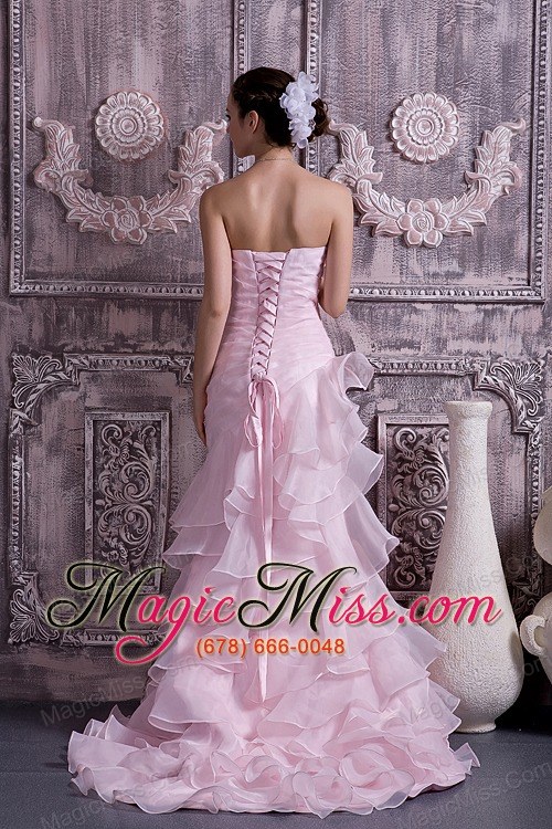 wholesale 2013 baby pink prom dress column sweetheart brush train ruch and beading organza