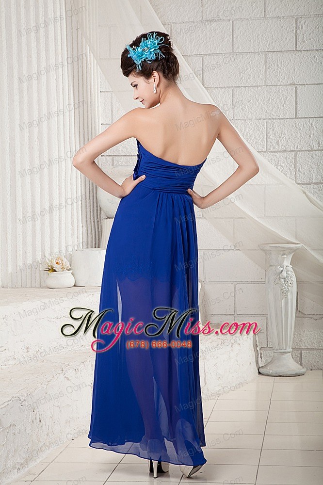 wholesale sexy peacock blue empire sweetheart prom dress ankle-length chiffon appliques