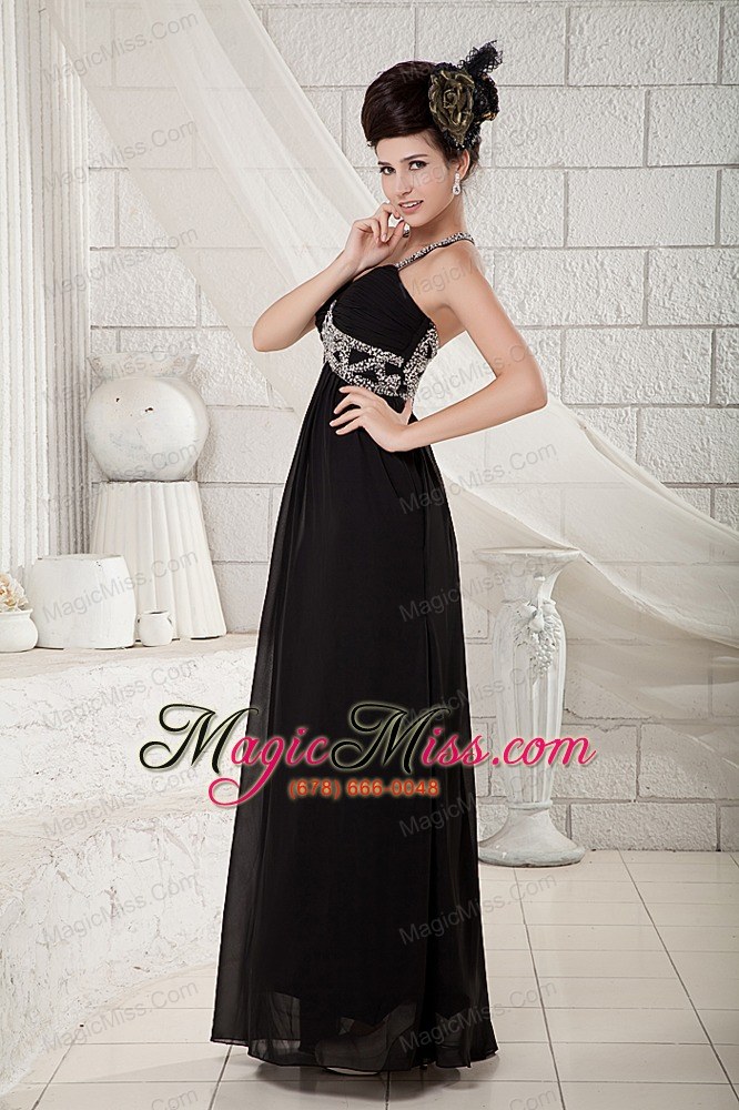 wholesale black empire straps floor-length chiffon beading prom dress