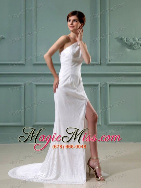 wholesale high slit one shoulder empire chiffon brush/sweep prom dress