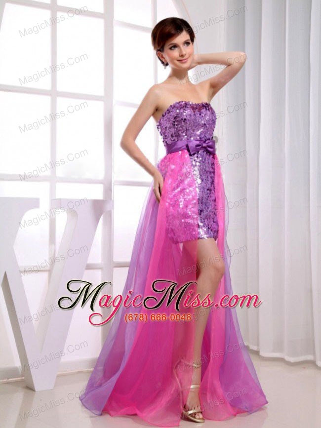 wholesale paillette over skirt beading stylish organza and sequins strapless column prom dress fuchsia