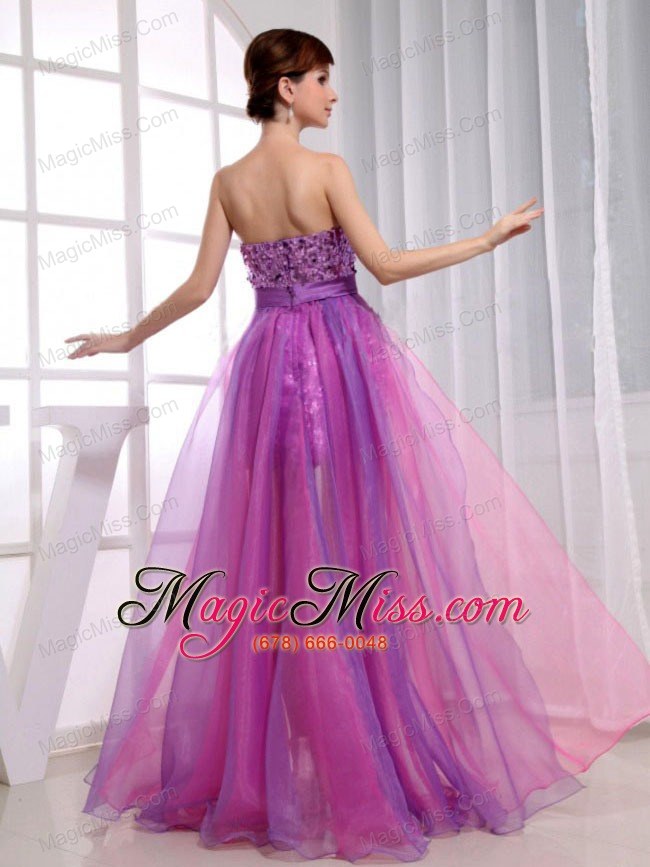 wholesale paillette over skirt beading stylish organza and sequins strapless column prom dress fuchsia
