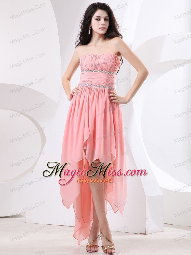 wholesale watermelon high-low prom dress with beaded chiffon for 2013 custom made