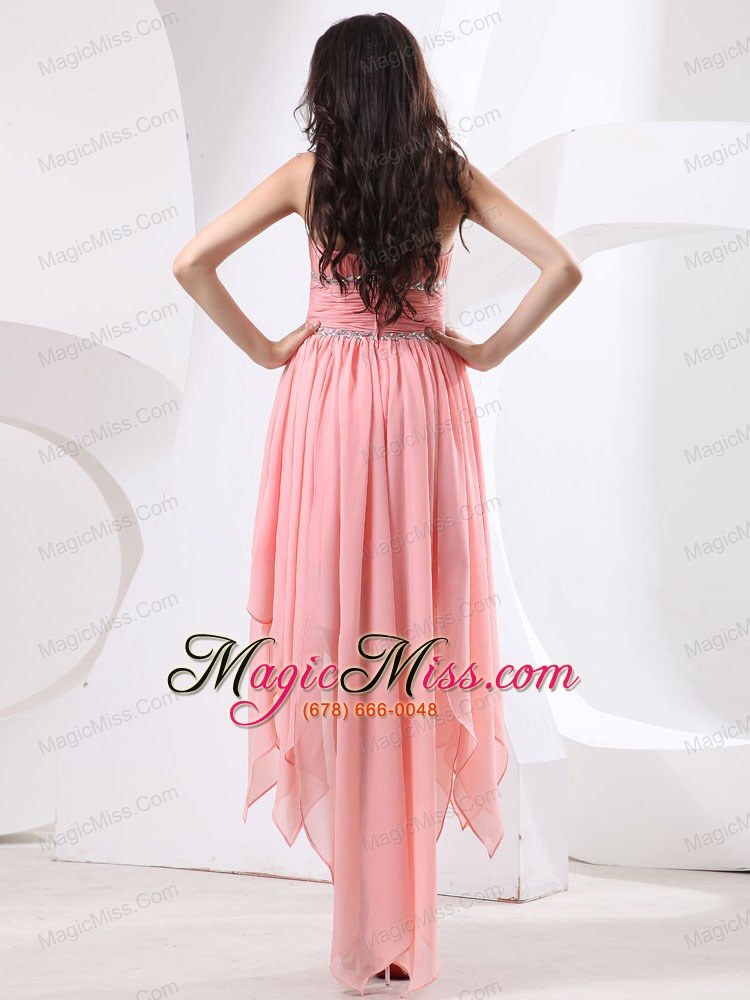 wholesale watermelon high-low prom dress with beaded chiffon for 2013 custom made