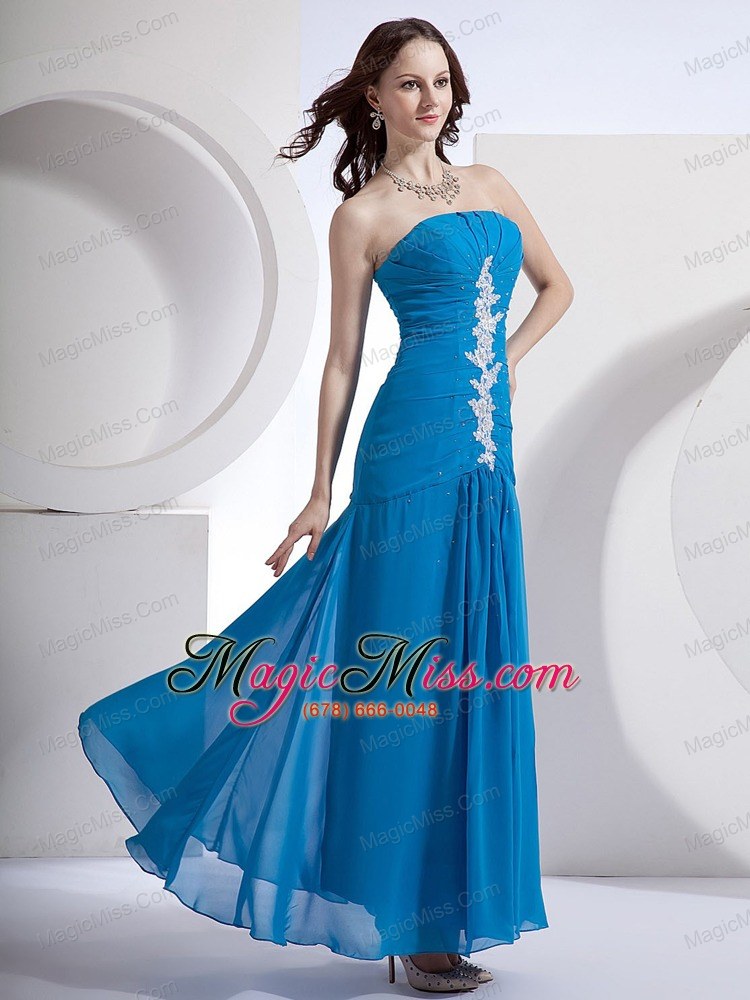 wholesale blue prom dress with appliques ankle-length chiffon for custom made