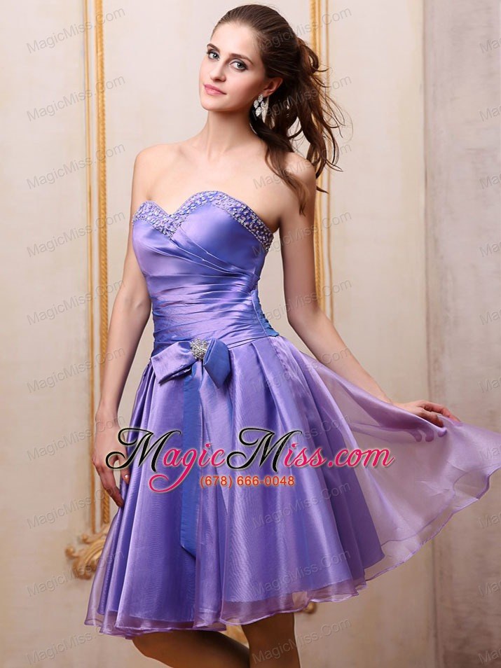 wholesale purple sweetheart beaded bowknot knee-length prom / homecoming dress for party