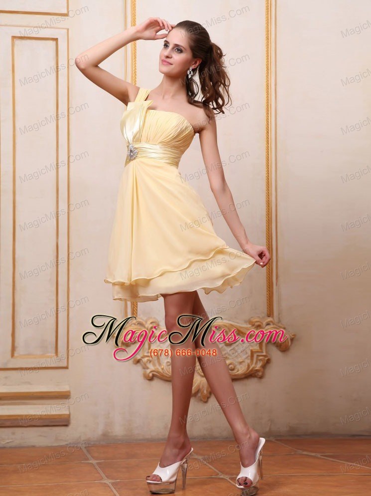 wholesale yellow one shoulder prom / homecoming dress with beading mini-length chiffon