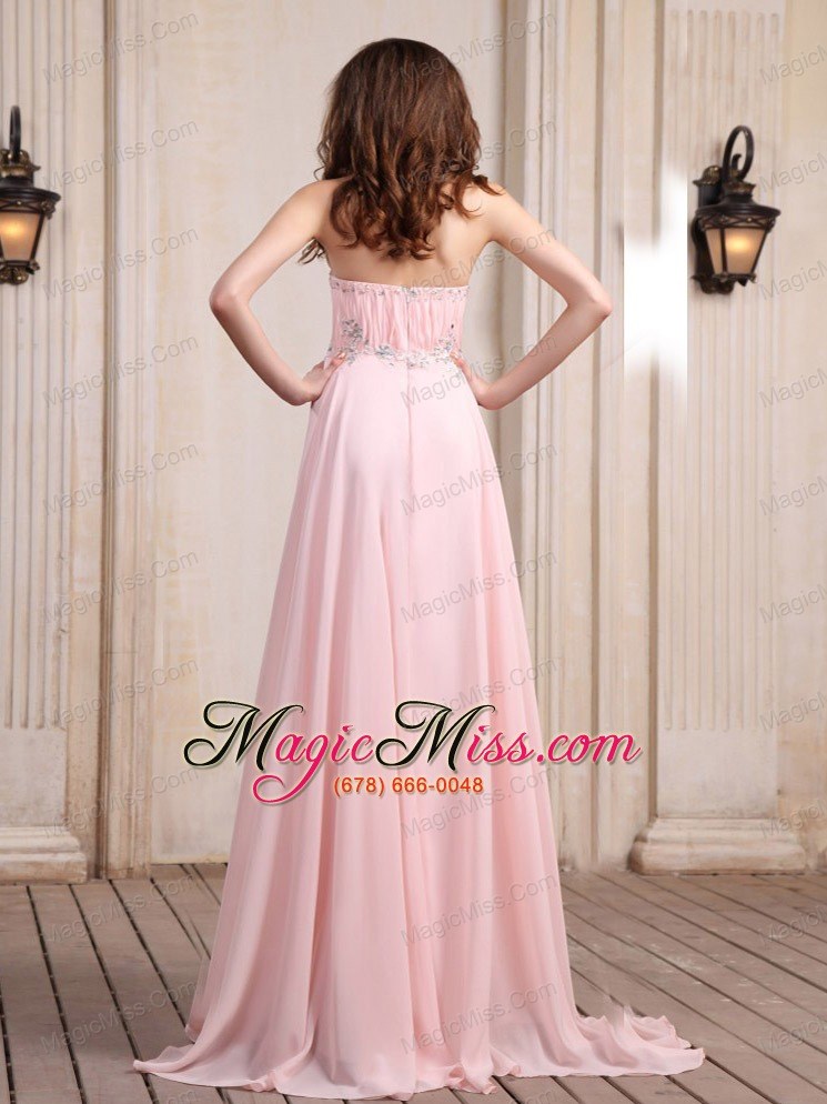 wholesale baby pink prom dress with beaded chiffon brush train for party