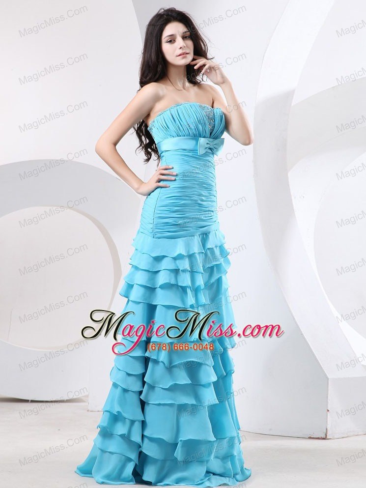 wholesale ruch bodice and beading ruffled layers for prom dress with bowknot