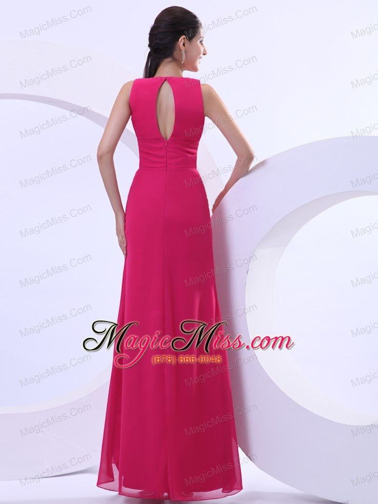 wholesale sexy prom dress with hot pink v-neck and ankle-length