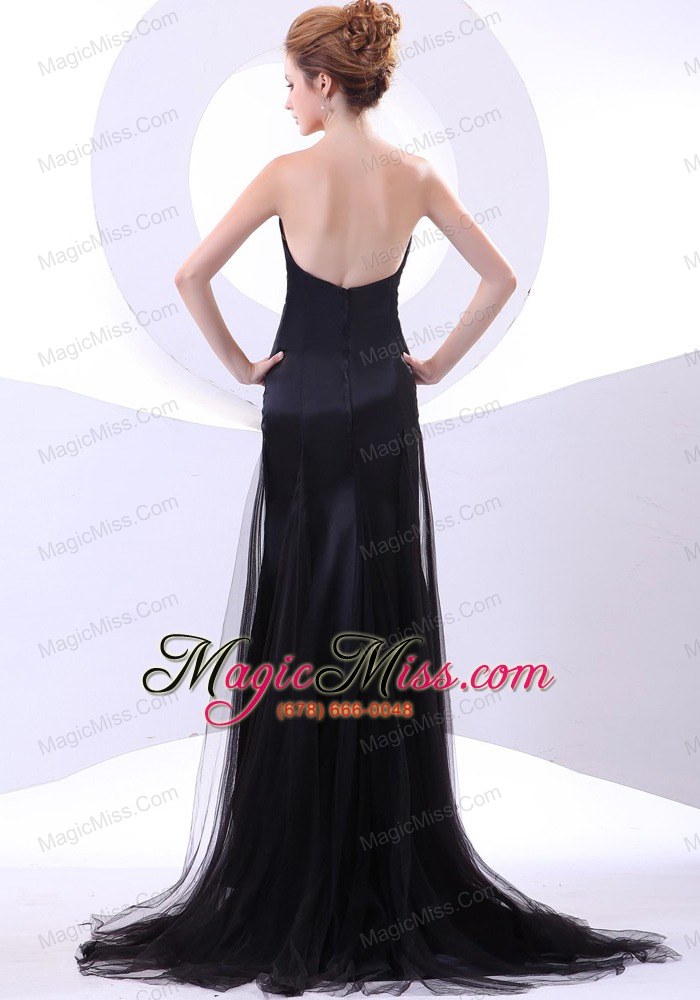 wholesale sweetheart neckline column black tulle and taffeta brush train 2013 prom dress
