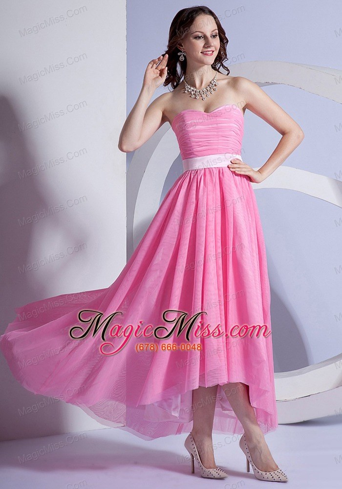 wholesale pink chiffon high-low prom dress for 2013 sweetheart neckline