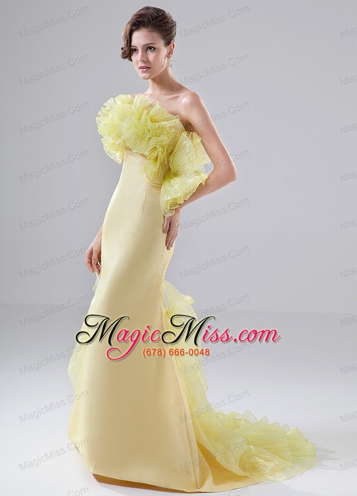 wholesale prom dress strapless organza brush/sweep mermaid yellow