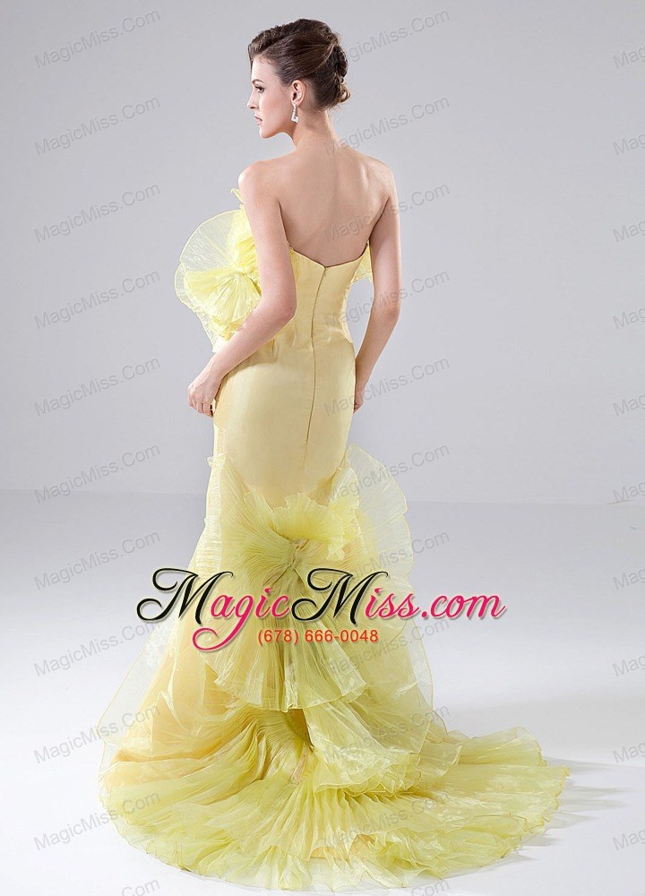 wholesale prom dress strapless organza brush/sweep mermaid yellow