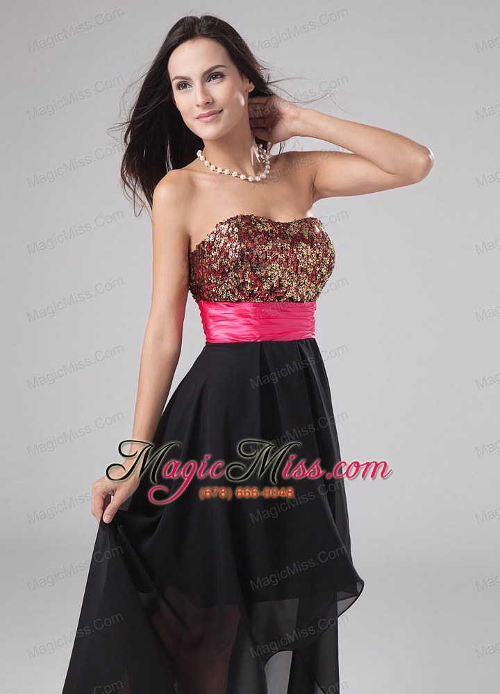 wholesale paillette high-low chiffon and sequin strapless a-line prom dress