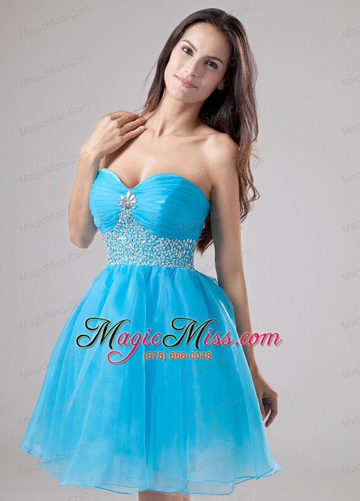 wholesale a-line beading organza sweetheart mini-length prom dress baby blue