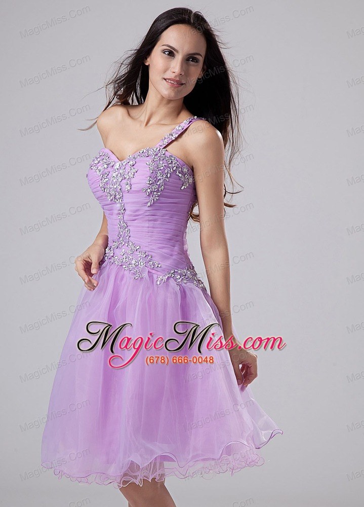 wholesale 2013 popular one shoulder prom homecoming dress lavender appliques and ruched bodeice