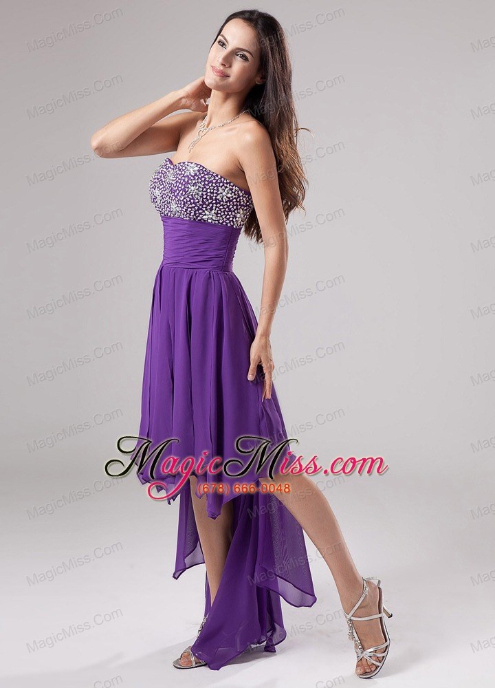 wholesale lovely purple prom dress strapless beaded decorate and ruch in 2013