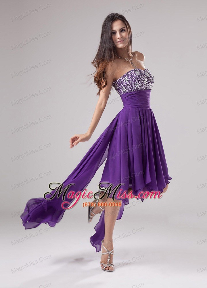 wholesale lovely purple prom dress strapless beaded decorate and ruch in 2013