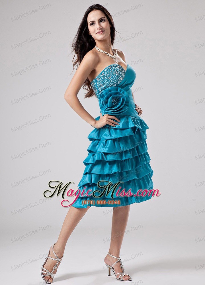 wholesale luxurious teal prom dress sweetheart ruffled layeres hand made flower