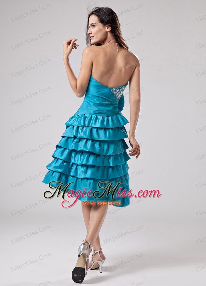 wholesale luxurious teal prom dress sweetheart ruffled layeres hand made flower