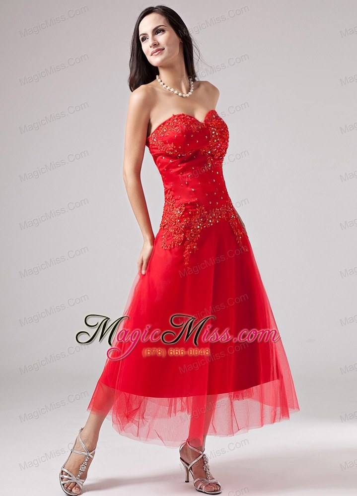 wholesale luxurious red sweetheart prom dress beading appliques with tulle