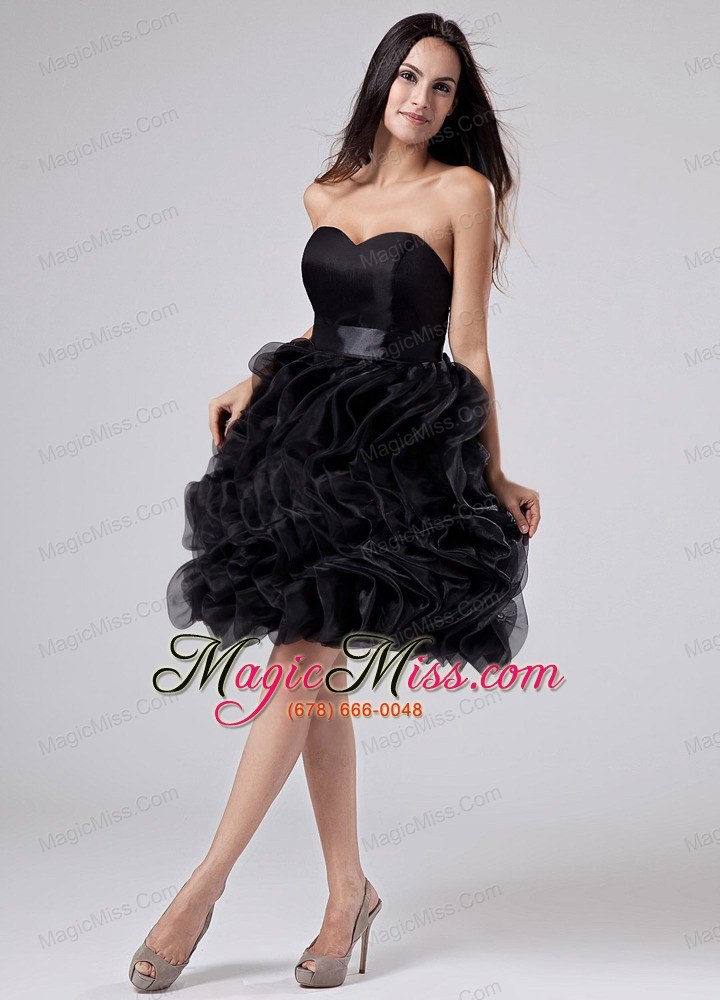 wholesale sweetheart a-line prom dress organza ruffles knee-length black