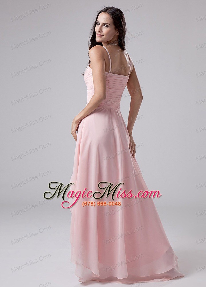 wholesale beading spaghetti straps empire chiffon high-low prom dress pink