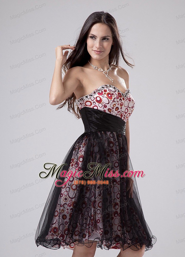 wholesale beading a-line knee-length print and tulle sweetheart prom dress