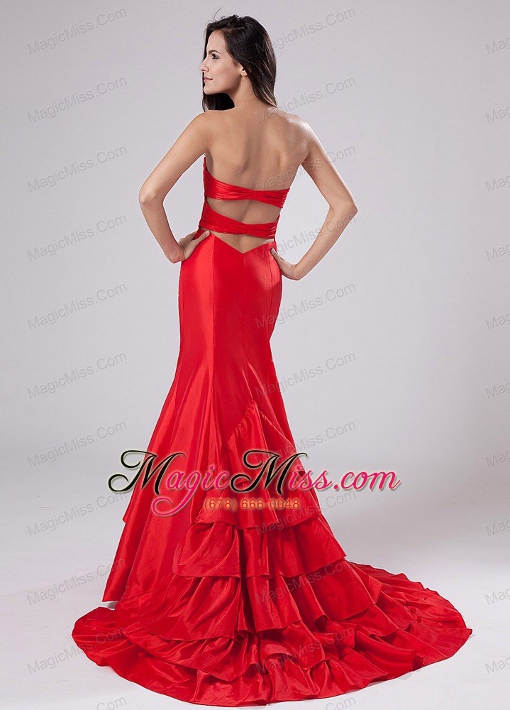 wholesale mermaid sweetheart taffeta brush/sweep prom dress red beading