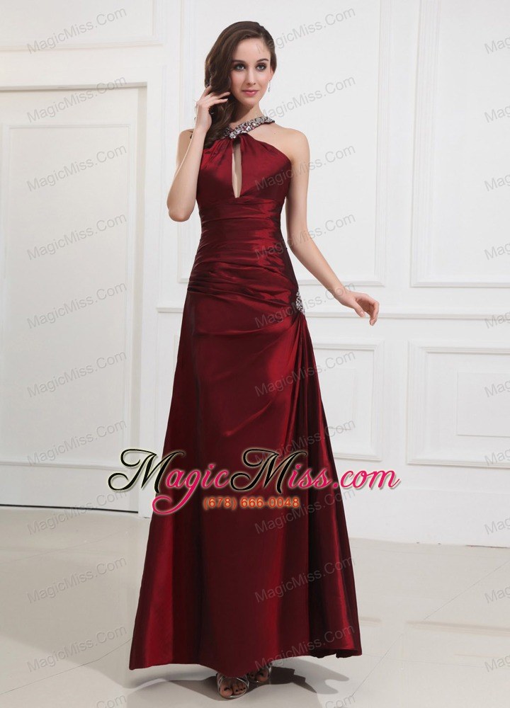 wholesale beading taffeta prom dress halter a-line wine red floor-length