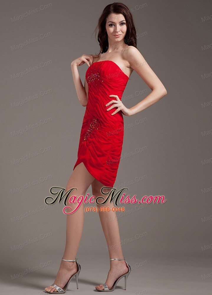 wholesale beading decorate bodice strapless red chiffon mini-length 2013 prom dress