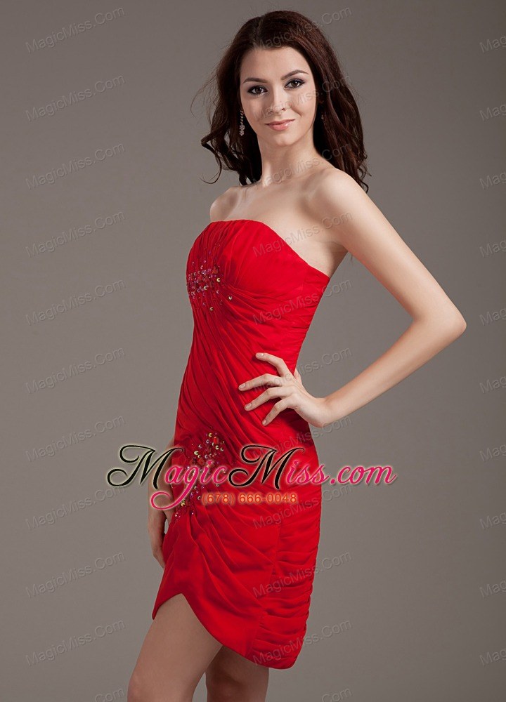 wholesale beading decorate bodice strapless red chiffon mini-length 2013 prom dress