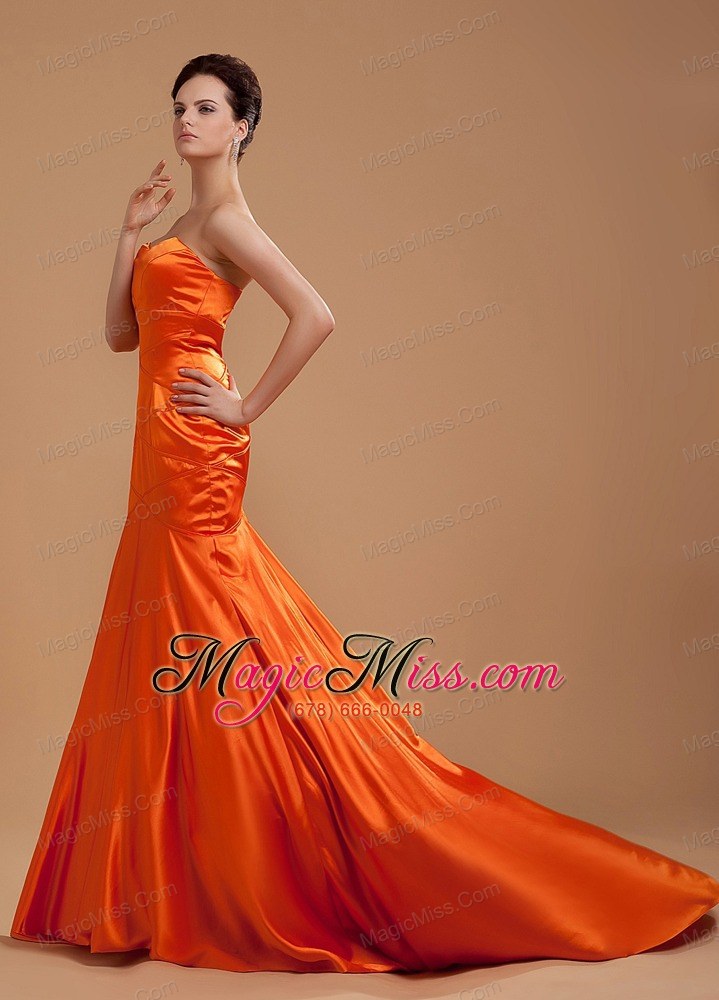 wholesale beading decorate bodice mermaid orange red brush train sweetheart neckline 2013 prom dress