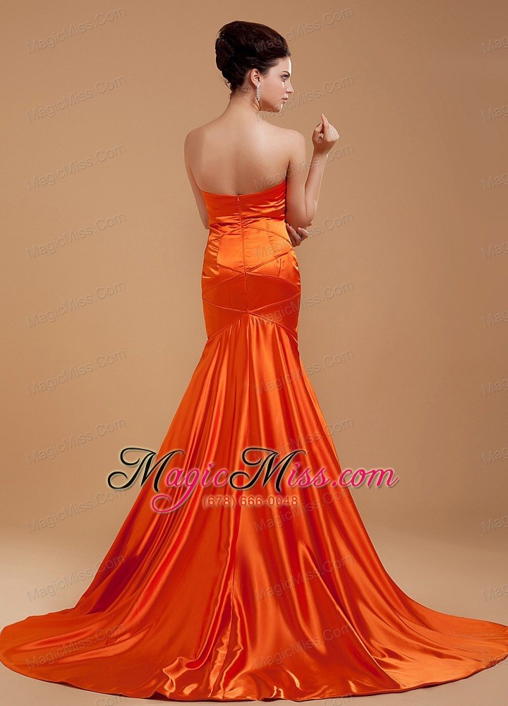 wholesale beading decorate bodice mermaid orange red brush train sweetheart neckline 2013 prom dress